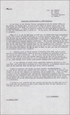 Internal memo with draft wording for Gregory, SRC expressing dismay that British firms have a poor record in securing contracts from CERN and explaining the Lab's position (1 March 1968)
