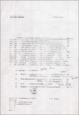 Letter from John Adams, CERN concerning the recent 300 GeV Steering Committee and suggesting a number of working groups to discuss specific problems (at the suggestion of Amaldi while awaiting a decision on future funding), and Pickavance reply (9 and 26 April 1968)