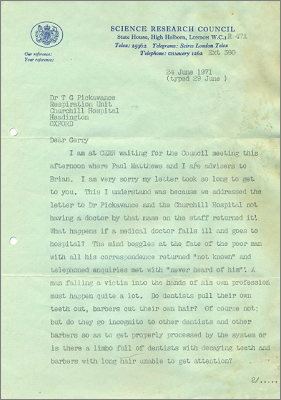 Letter from John Clemow, SRC with news from the office including Alec Merrison's closure of 40 bridges and appointments at CERN (24 June 1971)
