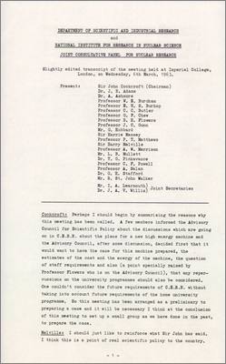 Slightly edited transcript of the Joint Consultative Panel for Nuclear Research meeting held at Imperial College (6 March 1963)