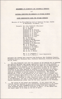 Minutes of the third Joint Consultative Panel for Nuclear Research meeting held at Imperial College (Discusses plans for a new high energy machine at CERN and its impact on British science, 6 March 1963)