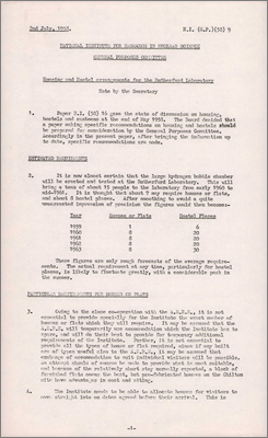 NI(GP)(58)9 Housing and hostel arrangements for the Rutherford Laboratory (Estimates, requirements, 2 July 1958)