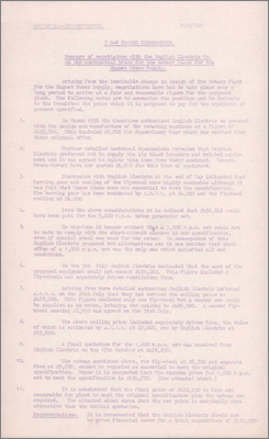 NI(GP)(58)21 and PSPC/P27 Summary of negotiation with the English Electric Co. on the contractual price for the Rotary Plant for the Magnet Power Supply (14 November 1958)