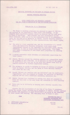 NI(GP)(59)28 Civil engineering and building contract for the Phase II building at the Rutherford Laboratory (Chivers contract will be extended at a cost of 330,000 pounds because a second contractor on site would cause complications; see also NI(GP)(59)37, 27 July 1959)