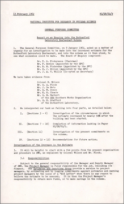 NI/GP/62/9 Report on an enquiry into the Rutherford Laboratory Restaurant Scheme (13 February 1962)