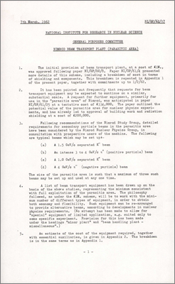 NI/GP/62/17 Nimrod Beam Transport Plant: Parasitic Area (7 March 1962)