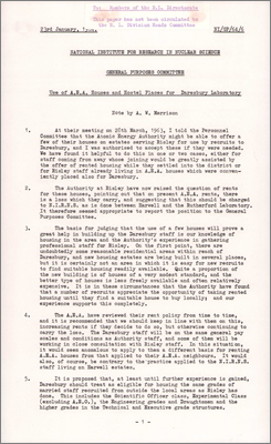 NI/GP/64/6 Use of AEA houses and hostel places for Daresbury Laboratory (23 January 1964)