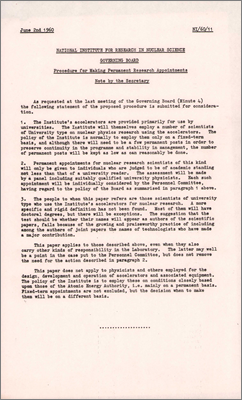 NI/60/11: Procedure for making permanent Research Appointments (2 June 1960)