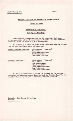 NI/61/3: Membership of Committees (22 February 1961)