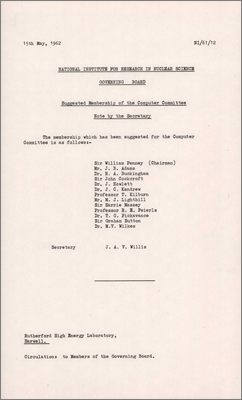 NI/61/12: Suggested membership of the Computer Committee (15 May 1961)