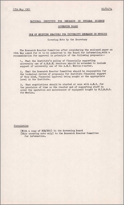 NI/61/14: Use of existing reactors for university research in physics (17 May 1961)