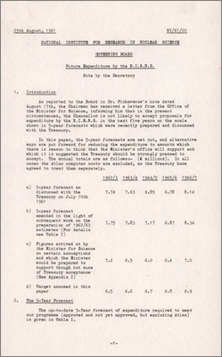 NI/61/20: Future expenditure by the NIRNS (29 August 1961)