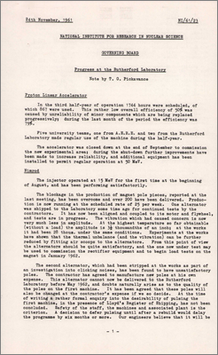 NI/61/23: Progress at the Rutherford Laboratory (24 November 1961)