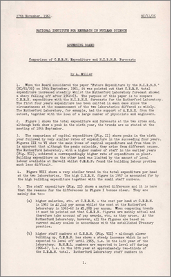 NI/61/26: Comparison of CERN expenditure and NIRNS Forecasts (27 November 1961)