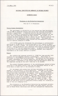 NI/62/5: Progress at the Rutherford Laboratory (11 May 1962)