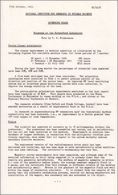 NI/62/8: Progress at the Rutherford Laboratory (10 October 1962)