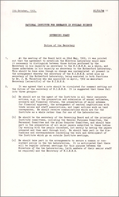 NI/62/11: Duties of the Secretary (9 October 1962)