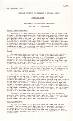 NI/62/13: Progress at the Rutherford Laboratory (29 November 1962)