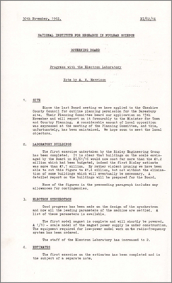 NI/62/14: Progress with the Electron Laboratory (30 November 1962)