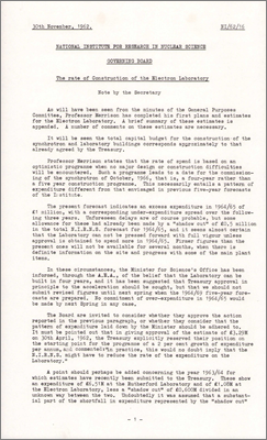 NI/62/16: The rate of construction of the Electron Laboratory (30 November 1962)