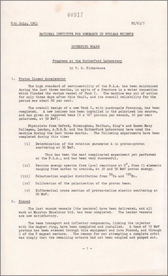 NI/63/7: Progress at the Rutherford Laboratory (8 July 1963)