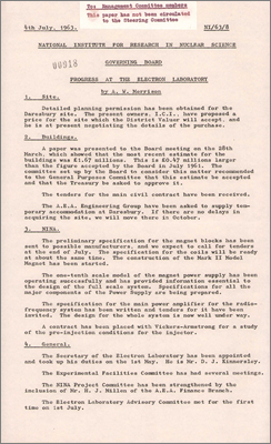 NI/63/8: Progress at the Electron Laboratory (4 July 1963)