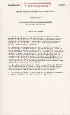 NI/63/12: The Financing of University Experimental Work at Institute Laboratories (21 June 1963; refers to NI/58/22)