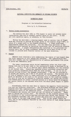 NI/63/15: Progress at the Rutherford Laboratory (23 October 1963)