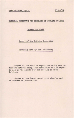 NI/63/19: Report of the Robbins Committee -- Covering note by the Secretary (23 October 1963)