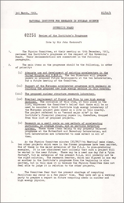 NI/64/4: Review of the Institute's programme, note by John Cockcroft (3 March 1964)