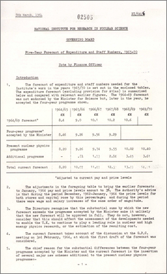 NI/64/6: Five-year forecast of expenditure and staff numbers 1965-70 (5 March 1964)