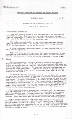 NI/64/7: Progress at the Rutherford Laboratory (15 September 1964)