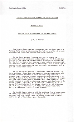NI/64/12: Working Party on computers for Nuclear Physics, note by BH Flowers (1 September 1964)