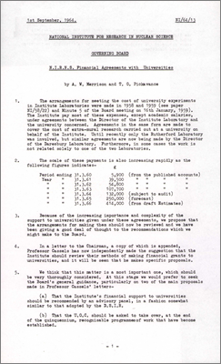 NI/64/13: NIRNS Financial agreements with universities, note by AW Merrison and TG Pickavance (1 September 1964)