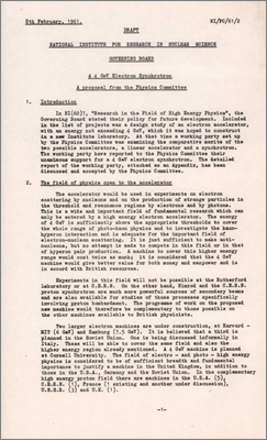 NI/PC/61/02 A 4 GeV Electron Synchrotron: A proposal from the Physics Committee (Draft, 9 February 1961)
