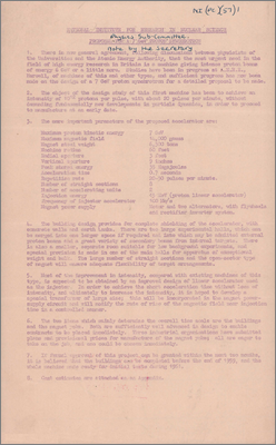 NI(PC)(57)1 Proposal for a 7 GeV Proton Synchrotron (Note by the Secretary describing the basic parameters of the machine, the building and estimated cost, 25 March 1957)