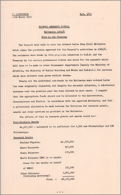 RC 7/65 Estimates 1965/6: Note by the Chairman (11 March 1965)