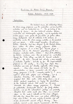 Facilities for atomic energy research particle accelerators 1953-1957 (John Hendry, handwritten note with references)