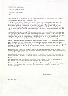 Financial procedures: VAT (22 June 1973)