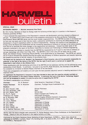 Harwell Bulletin (7 May 1975, Special Issue)