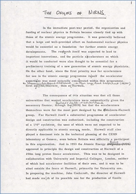 John Hendry's memoirs on the origins of NIRNS. Undated but assumed to be written in the 1980s as he refers to Wilkinson's article in the Nimrod commemoration booklet published in 1979 (1980s)