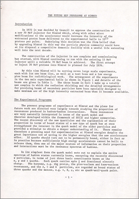 PPC6(76) The Future High Energy Physics Programme at Nimrod; paper by Godfrey Stafford discussing the future experimental programme including costs (6 January 1976)