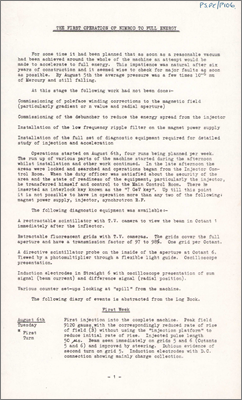 PSPC/P106 The first operation of Nimrod to full energy (Report by Mullett, 20 September 1963)