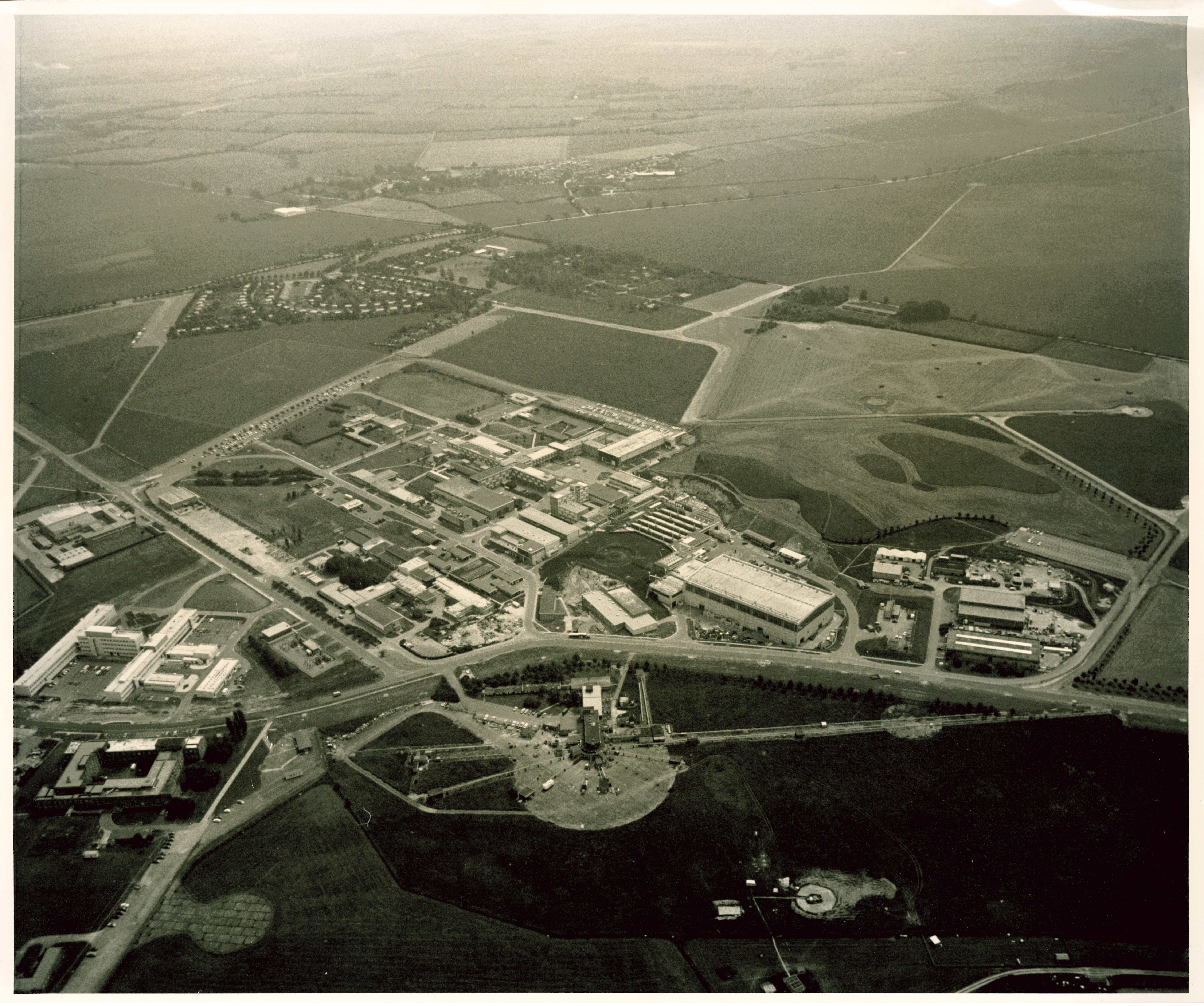 Aerial view of Rutherford Laboratory looking south-east (8 July 1975, RL19794)
