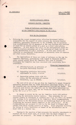 RR1 (65/66): Terms of reference and future roles of the Committee with respect to the SRC (November 1965)