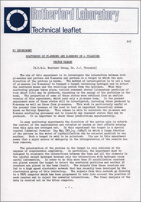 B17 K7 experiment: Scattering of pi-mesons and K-mesons on a polarised proton target