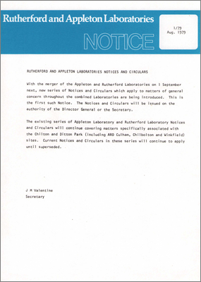 RLN 1/79: Lab notices at the time of the merger before the name was simplified (1979)