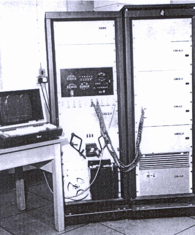 Fig 3.4. Research projects are now under way to study various
aspects of distributed computing. Shown in the photo is a 16-processor system, CYBA-M, which
is now working at Manchester (UMIST).
