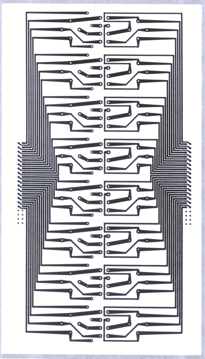 Fig 3.3 Switch and indicator circuit board designed using the printed circuit board layout program PCIRC. (34613) 
