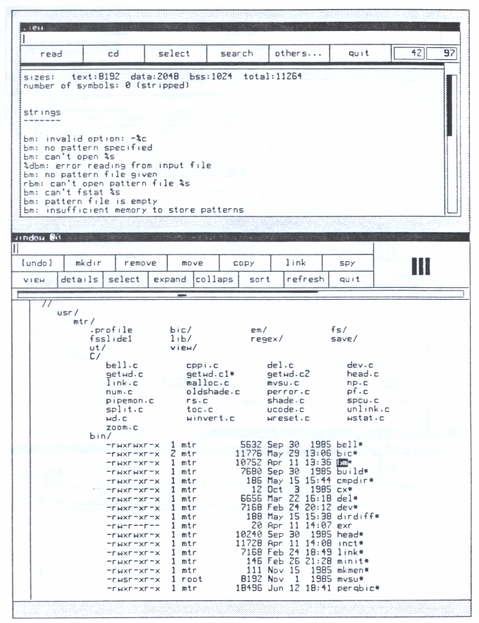 Figure 6: Fs with view running on the selected file (an object file)
